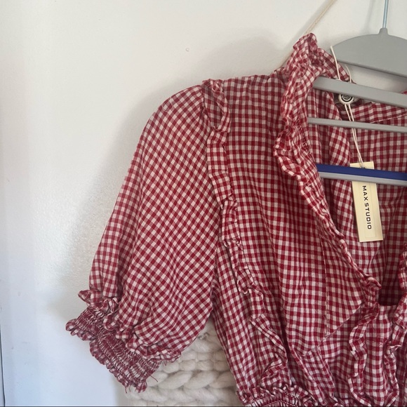 Short sleeve red gingham tiered maxi dress - Picture 2 of 7